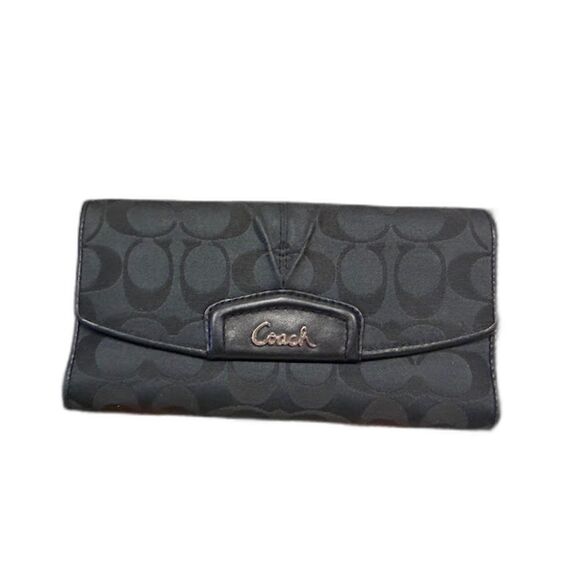 Coach Handbags - Coach Ashley Signature Sateen Checkbook Wallet Trifold Black y2k C Logo Print